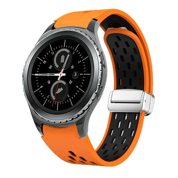 Two Color Magnetic Folding Silver Buckle Silicone Watch Band, For Samsung Galaxy Watch 3 41mm, For Samsung Galaxy Watch Active, For Samsung Galaxy Watch 42mm, For Samsung Gear S2 Classic