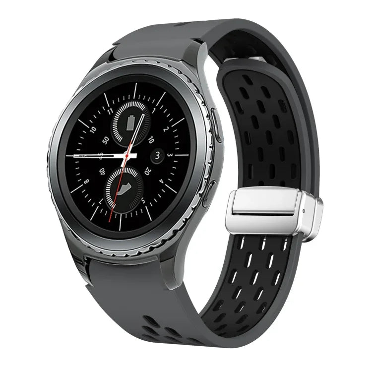 Two Color Magnetic Folding Silver Buckle Silicone Watch Band, For Samsung Galaxy Watch 3 41mm, For Samsung Galaxy Watch Active, For Samsung Galaxy Watch 42mm, For Samsung Gear S2 Classic
