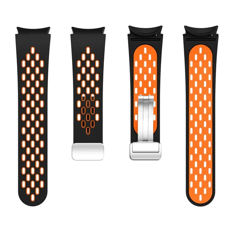 Two Color Magnetic Folding Silver Buckle Silicone Watch Band, For Samsung Galaxy Watch 3 41mm, For Samsung Galaxy Watch Active, For Samsung Galaxy Watch 42mm, For Samsung Gear S2 Classic
