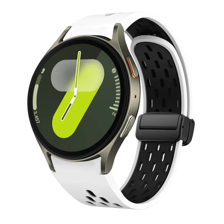ツートンマグネット折りたたみブラックバックルシリコンウォッチバンド、Samsung Galaxy Watch 7 40 / 44mm用、Samsung Galaxy Watch 5 40 / 44mm用、Samsung Galaxy Watch 4 40 / 44mm用、Samsung Galaxy Watch 4 Classic 42 / 46mm用