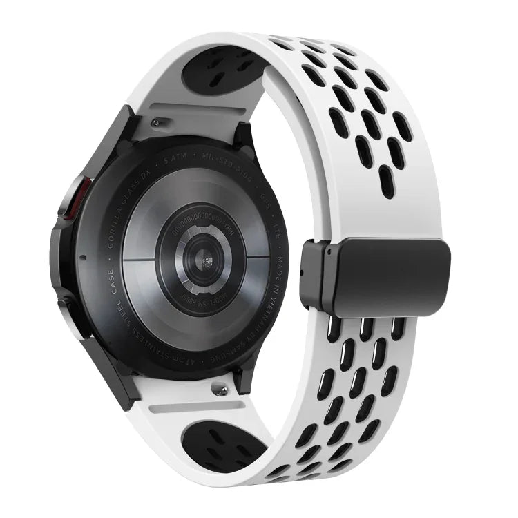 ツートンマグネット折りたたみブラックバックルシリコンウォッチバンド、Samsung Galaxy Watch 7 40 / 44mm用、Samsung Galaxy Watch 5 40 / 44mm用、Samsung Galaxy Watch 4 40 / 44mm用、Samsung Galaxy Watch 4 Classic 42 / 46mm用