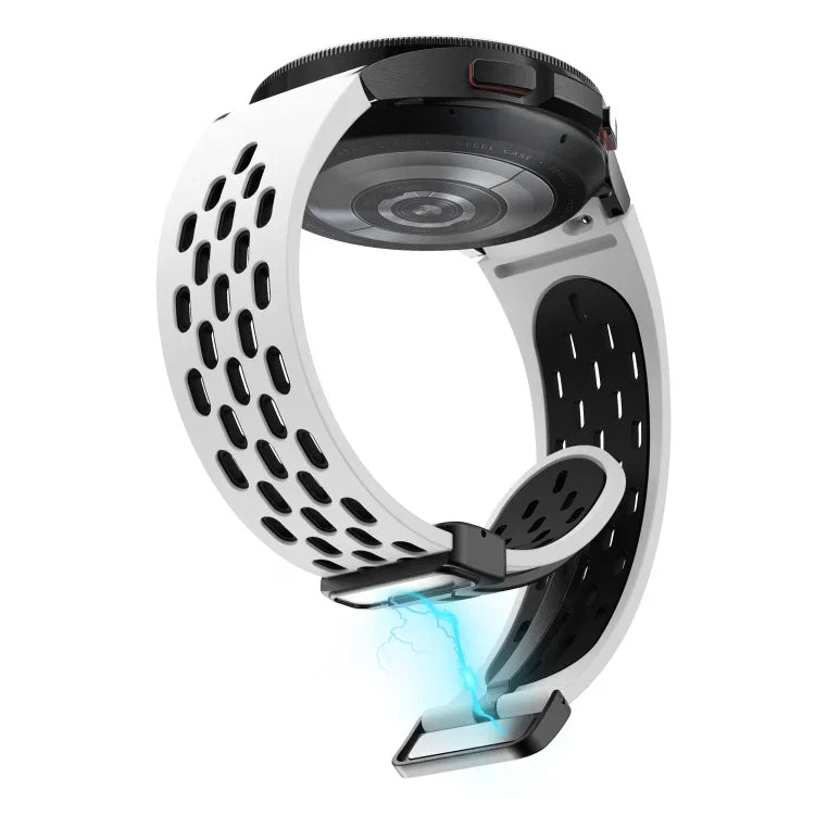 ツートンマグネット折りたたみブラックバックルシリコンウォッチバンド、Samsung Galaxy Watch 7 40 / 44mm用、Samsung Galaxy Watch 5 40 / 44mm用、Samsung Galaxy Watch 4 40 / 44mm用、Samsung Galaxy Watch 4 Classic 42 / 46mm用
