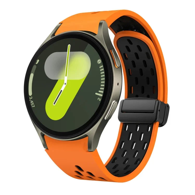ツートンマグネット折りたたみブラックバックルシリコンウォッチバンド、Samsung Galaxy Watch 7 40 / 44mm用、Samsung Galaxy Watch 5 40 / 44mm用、Samsung Galaxy Watch 4 40 / 44mm用、Samsung Galaxy Watch 4 Classic 42 / 46mm用