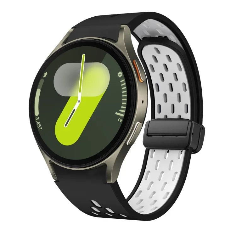 ツートンマグネット折りたたみブラックバックルシリコンウォッチバンド、Samsung Galaxy Watch 7 40 / 44mm用、Samsung Galaxy Watch 5 40 / 44mm用、Samsung Galaxy Watch 4 40 / 44mm用、Samsung Galaxy Watch 4 Classic 42 / 46mm用
