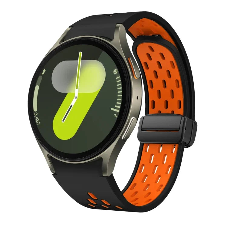 ツートンマグネット折りたたみブラックバックルシリコンウォッチバンド、Samsung Galaxy Watch 7 40 / 44mm用、Samsung Galaxy Watch 5 40 / 44mm用、Samsung Galaxy Watch 4 40 / 44mm用、Samsung Galaxy Watch 4 Classic 42 / 46mm用