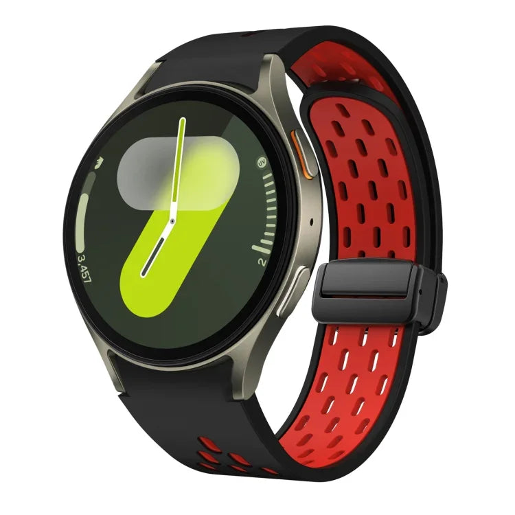 ツートンマグネット折りたたみブラックバックルシリコンウォッチバンド、Samsung Galaxy Watch 7 40 / 44mm用、Samsung Galaxy Watch 5 40 / 44mm用、Samsung Galaxy Watch 4 40 / 44mm用、Samsung Galaxy Watch 4 Classic 42 / 46mm用