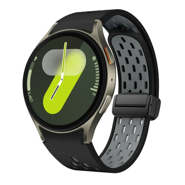 ツートンマグネット折りたたみブラックバックルシリコンウォッチバンド、Samsung Galaxy Watch 7 40 / 44mm用、Samsung Galaxy Watch 5 40 / 44mm用、Samsung Galaxy Watch 4 40 / 44mm用、Samsung Galaxy Watch 4 Classic 42 / 46mm用