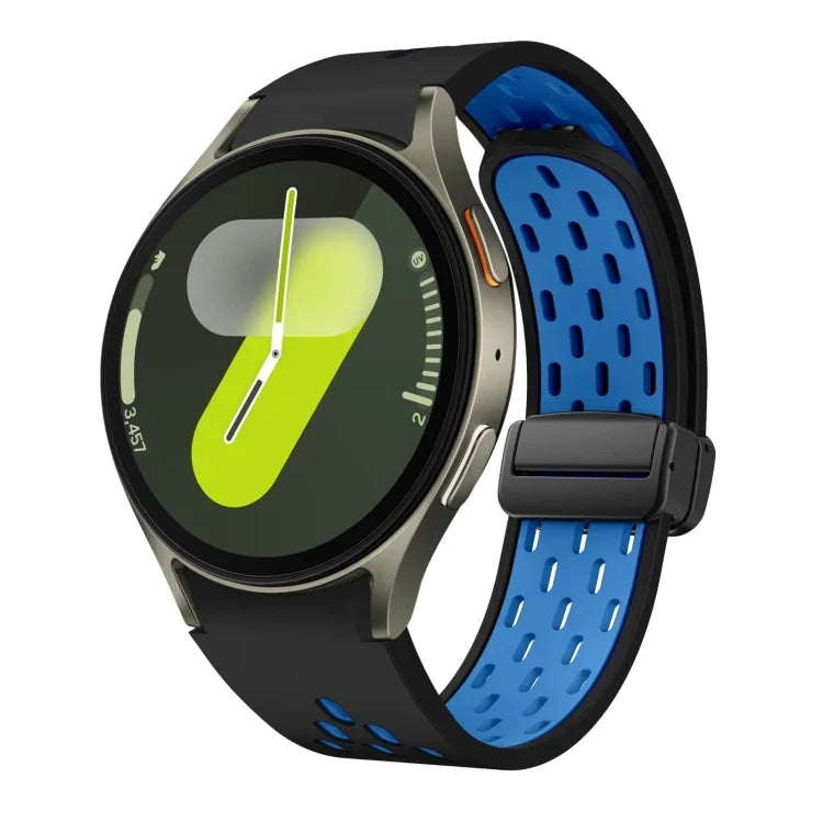 ツートンマグネット折りたたみブラックバックルシリコンウォッチバンド、Samsung Galaxy Watch 7 40 / 44mm用、Samsung Galaxy Watch 5 40 / 44mm用、Samsung Galaxy Watch 4 40 / 44mm用、Samsung Galaxy Watch 4 Classic 42 / 46mm用