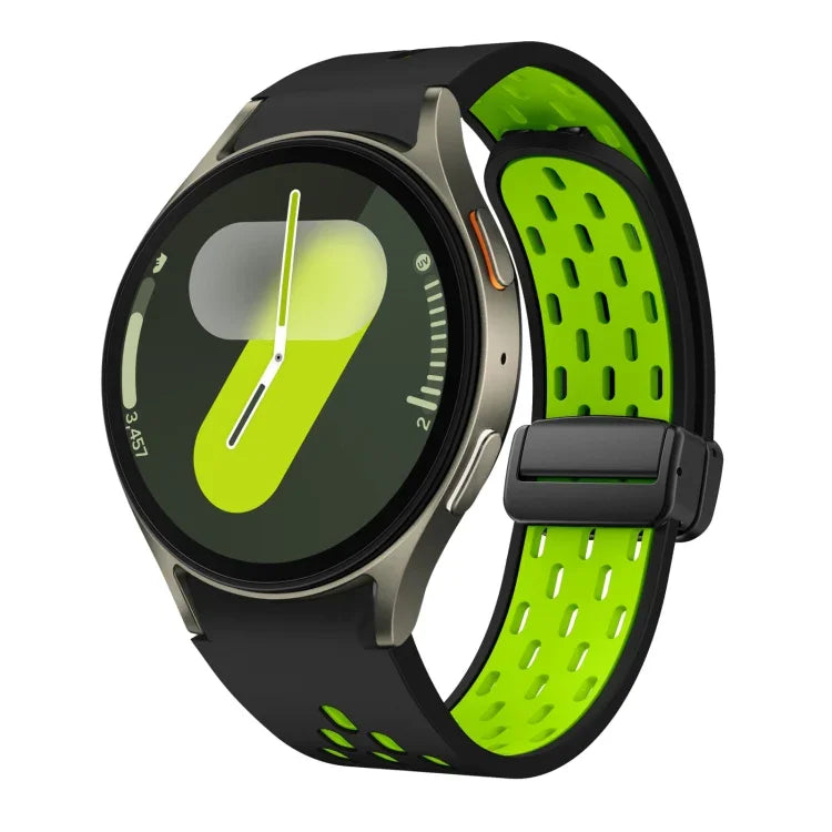 ツートンマグネット折りたたみブラックバックルシリコンウォッチバンド、Samsung Galaxy Watch 7 40 / 44mm用、Samsung Galaxy Watch 5 40 / 44mm用、Samsung Galaxy Watch 4 40 / 44mm用、Samsung Galaxy Watch 4 Classic 42 / 46mm用