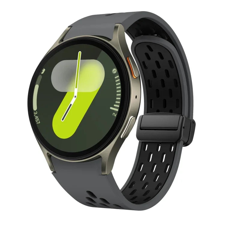 ツートンマグネット折りたたみブラックバックルシリコンウォッチバンド、Samsung Galaxy Watch 7 40 / 44mm用、Samsung Galaxy Watch 5 40 / 44mm用、Samsung Galaxy Watch 4 40 / 44mm用、Samsung Galaxy Watch 4 Classic 42 / 46mm用