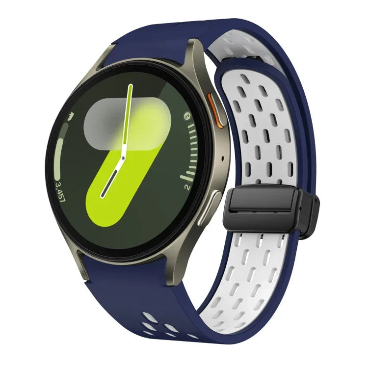 ツートンマグネット折りたたみブラックバックルシリコンウォッチバンド、Samsung Galaxy Watch 7 40 / 44mm用、Samsung Galaxy Watch 5 40 / 44mm用、Samsung Galaxy Watch 4 40 / 44mm用、Samsung Galaxy Watch 4 Classic 42 / 46mm用