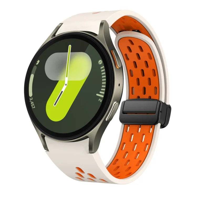 ツートンマグネット折りたたみブラックバックルシリコンウォッチバンド、Samsung Galaxy Watch 7 40 / 44mm用、Samsung Galaxy Watch 5 40 / 44mm用、Samsung Galaxy Watch 4 40 / 44mm用、Samsung Galaxy Watch 4 Classic 42 / 46mm用