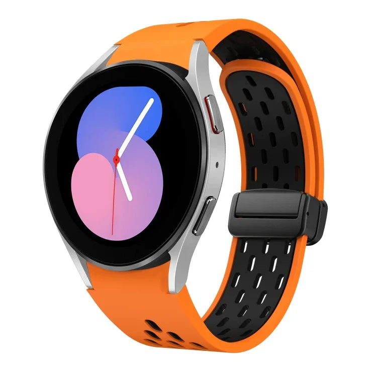 ツートンマグネット折りたたみブラックバックルシリコンウォッチバンド、Samsung Galaxy Watch 7 40 / 44mm用、Samsung Galaxy Watch 5 40 / 44mm用、Samsung Galaxy Watch 4 40 / 44mm用、Samsung Galaxy Watch 4 Classic 42 / 46mm用