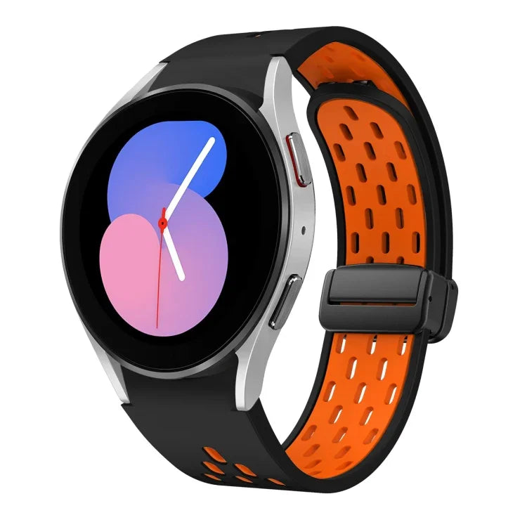 ツートンマグネット折りたたみブラックバックルシリコンウォッチバンド、Samsung Galaxy Watch 7 40 / 44mm用、Samsung Galaxy Watch 5 40 / 44mm用、Samsung Galaxy Watch 4 40 / 44mm用、Samsung Galaxy Watch 4 Classic 42 / 46mm用