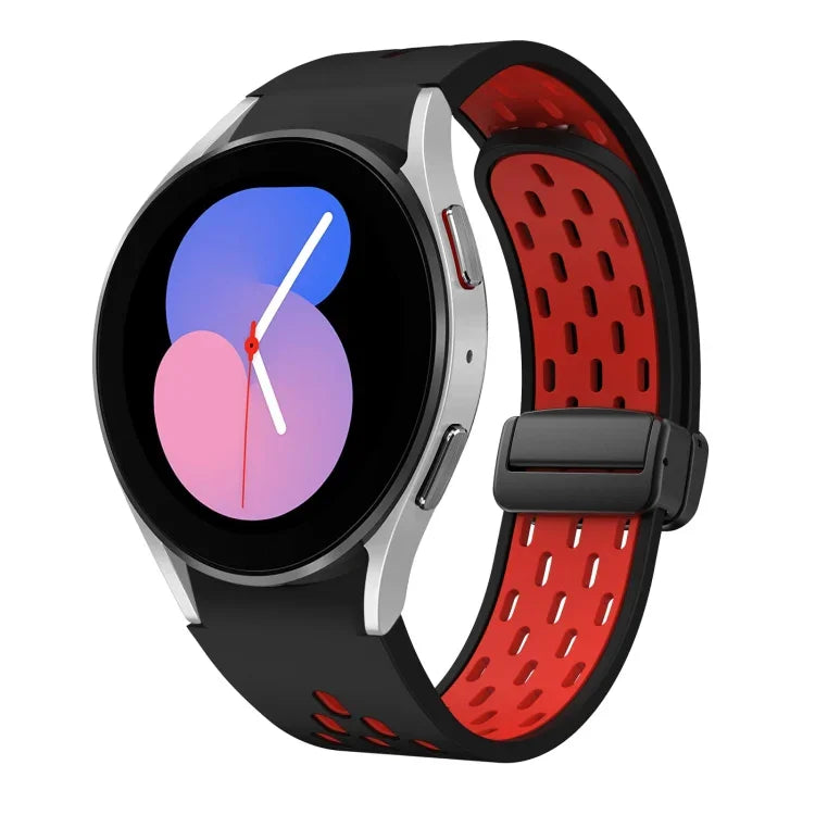 ツートンマグネット折りたたみブラックバックルシリコンウォッチバンド、Samsung Galaxy Watch 7 40 / 44mm用、Samsung Galaxy Watch 5 40 / 44mm用、Samsung Galaxy Watch 4 40 / 44mm用、Samsung Galaxy Watch 4 Classic 42 / 46mm用