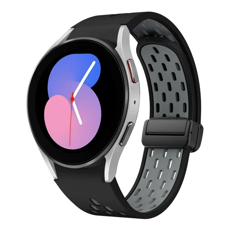 ツートンマグネット折りたたみブラックバックルシリコンウォッチバンド、Samsung Galaxy Watch 7 40 / 44mm用、Samsung Galaxy Watch 5 40 / 44mm用、Samsung Galaxy Watch 4 40 / 44mm用、Samsung Galaxy Watch 4 Classic 42 / 46mm用