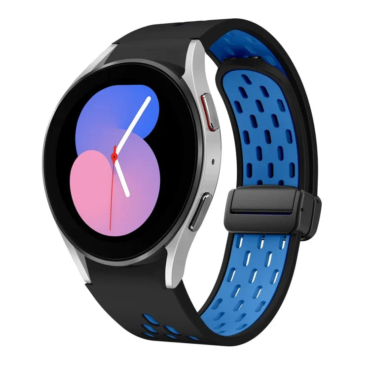 ツートンマグネット折りたたみブラックバックルシリコンウォッチバンド、Samsung Galaxy Watch 7 40 / 44mm用、Samsung Galaxy Watch 5 40 / 44mm用、Samsung Galaxy Watch 4 40 / 44mm用、Samsung Galaxy Watch 4 Classic 42 / 46mm用