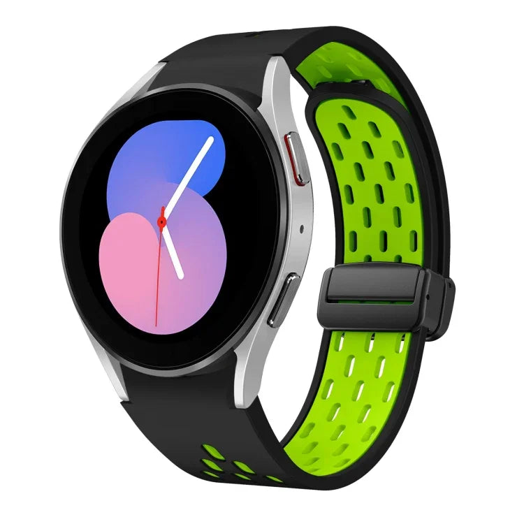 ツートンマグネット折りたたみブラックバックルシリコンウォッチバンド、Samsung Galaxy Watch 7 40 / 44mm用、Samsung Galaxy Watch 5 40 / 44mm用、Samsung Galaxy Watch 4 40 / 44mm用、Samsung Galaxy Watch 4 Classic 42 / 46mm用