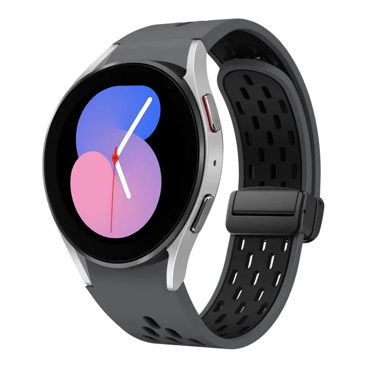 ツートンマグネット折りたたみブラックバックルシリコンウォッチバンド、Samsung Galaxy Watch 7 40 / 44mm用、Samsung Galaxy Watch 5 40 / 44mm用、Samsung Galaxy Watch 4 40 / 44mm用、Samsung Galaxy Watch 4 Classic 42 / 46mm用