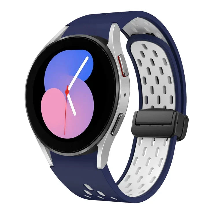 ツートンマグネット折りたたみブラックバックルシリコンウォッチバンド、Samsung Galaxy Watch 7 40 / 44mm用、Samsung Galaxy Watch 5 40 / 44mm用、Samsung Galaxy Watch 4 40 / 44mm用、Samsung Galaxy Watch 4 Classic 42 / 46mm用