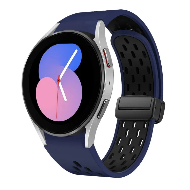 ツートンマグネット折りたたみブラックバックルシリコンウォッチバンド、Samsung Galaxy Watch 7 40 / 44mm用、Samsung Galaxy Watch 5 40 / 44mm用、Samsung Galaxy Watch 4 40 / 44mm用、Samsung Galaxy Watch 4 Classic 42 / 46mm用