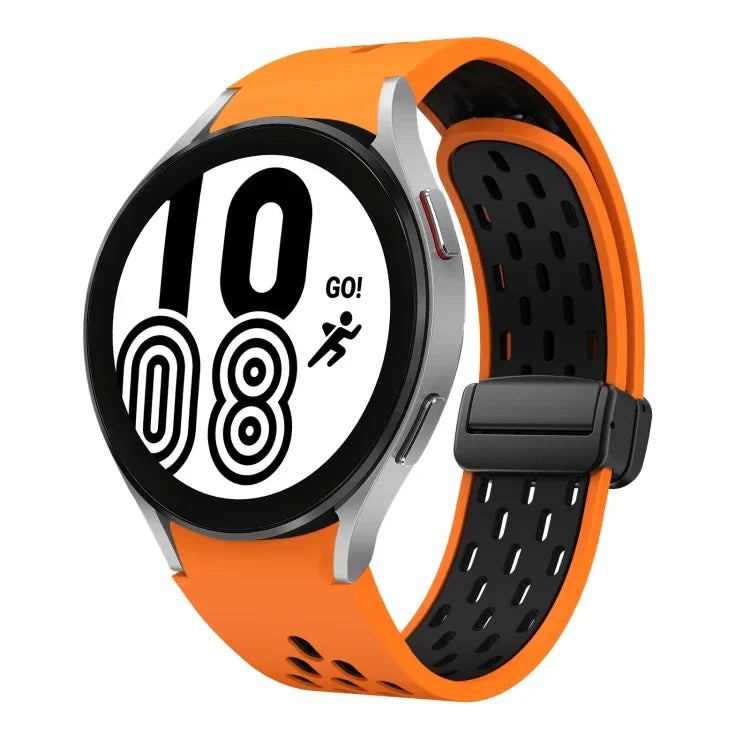 ツートンマグネット折りたたみブラックバックルシリコンウォッチバンド、Samsung Galaxy Watch 7 40 / 44mm用、Samsung Galaxy Watch 5 40 / 44mm用、Samsung Galaxy Watch 4 40 / 44mm用、Samsung Galaxy Watch 4 Classic 42 / 46mm用