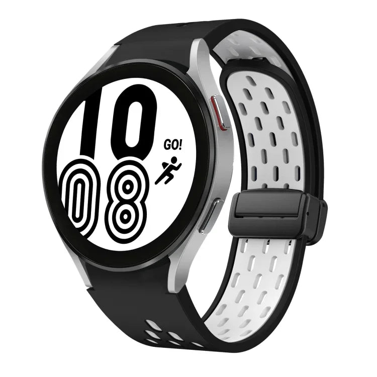 ツートンマグネット折りたたみブラックバックルシリコンウォッチバンド、Samsung Galaxy Watch 7 40 / 44mm用、Samsung Galaxy Watch 5 40 / 44mm用、Samsung Galaxy Watch 4 40 / 44mm用、Samsung Galaxy Watch 4 Classic 42 / 46mm用
