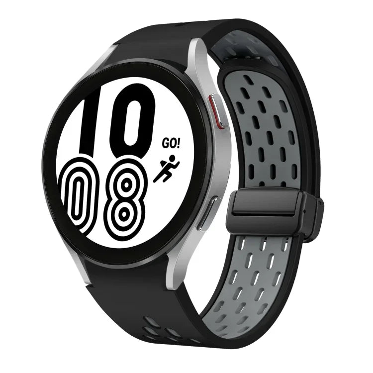 ツートンマグネット折りたたみブラックバックルシリコンウォッチバンド、Samsung Galaxy Watch 7 40 / 44mm用、Samsung Galaxy Watch 5 40 / 44mm用、Samsung Galaxy Watch 4 40 / 44mm用、Samsung Galaxy Watch 4 Classic 42 / 46mm用