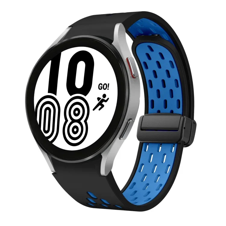 ツートンマグネット折りたたみブラックバックルシリコンウォッチバンド、Samsung Galaxy Watch 7 40 / 44mm用、Samsung Galaxy Watch 5 40 / 44mm用、Samsung Galaxy Watch 4 40 / 44mm用、Samsung Galaxy Watch 4 Classic 42 / 46mm用