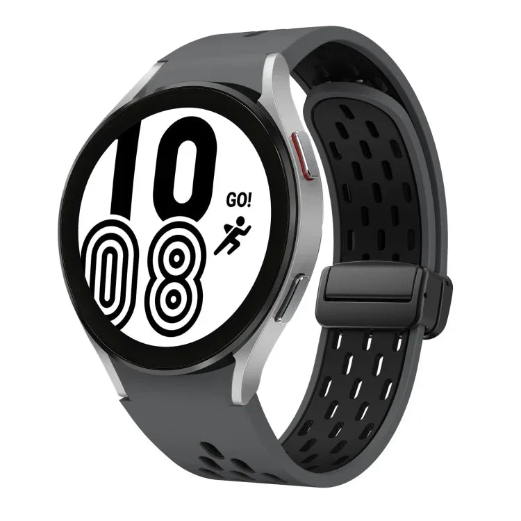 ツートンマグネット折りたたみブラックバックルシリコンウォッチバンド、Samsung Galaxy Watch 7 40 / 44mm用、Samsung Galaxy Watch 5 40 / 44mm用、Samsung Galaxy Watch 4 40 / 44mm用、Samsung Galaxy Watch 4 Classic 42 / 46mm用