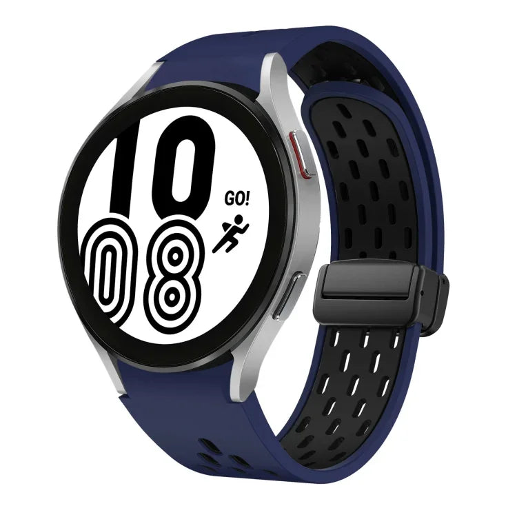 ツートンマグネット折りたたみブラックバックルシリコンウォッチバンド、Samsung Galaxy Watch 7 40 / 44mm用、Samsung Galaxy Watch 5 40 / 44mm用、Samsung Galaxy Watch 4 40 / 44mm用、Samsung Galaxy Watch 4 Classic 42 / 46mm用