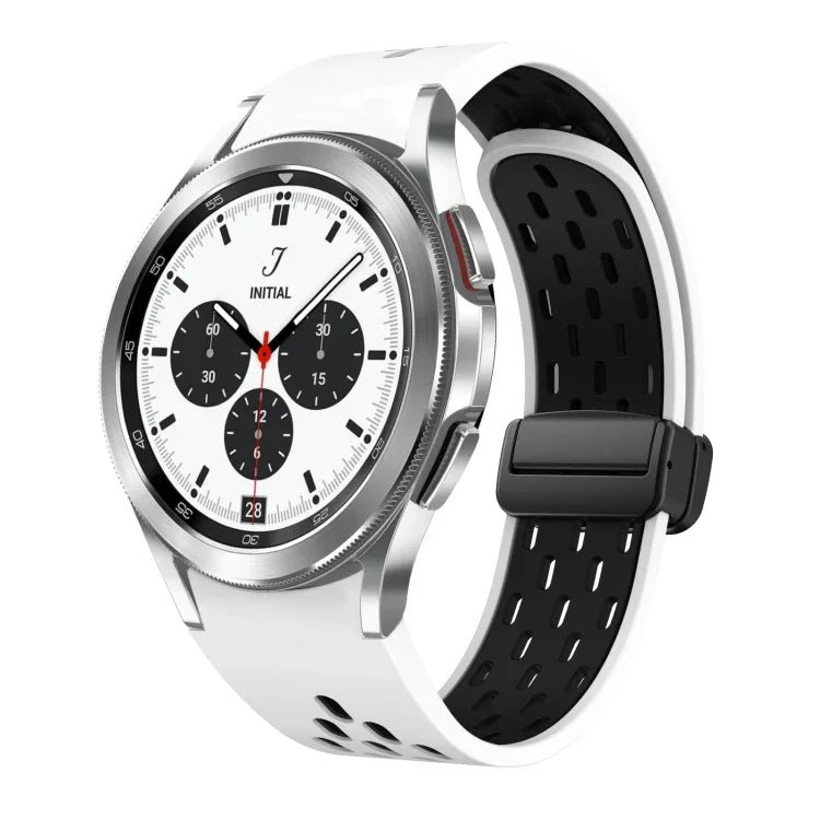 ツートンマグネット折りたたみブラックバックルシリコンウォッチバンド、Samsung Galaxy Watch 7 40 / 44mm用、Samsung Galaxy Watch 5 40 / 44mm用、Samsung Galaxy Watch 4 40 / 44mm用、Samsung Galaxy Watch 4 Classic 42 / 46mm用
