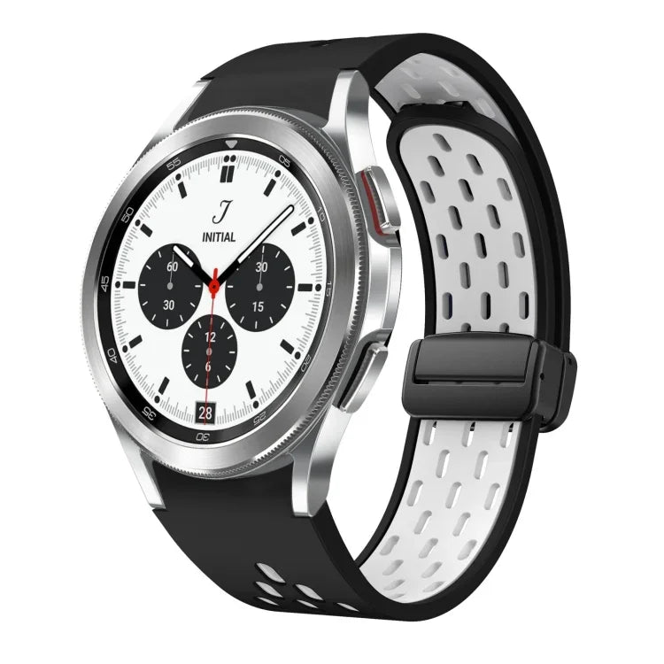 ツートンマグネット折りたたみブラックバックルシリコンウォッチバンド、Samsung Galaxy Watch 7 40 / 44mm用、Samsung Galaxy Watch 5 40 / 44mm用、Samsung Galaxy Watch 4 40 / 44mm用、Samsung Galaxy Watch 4 Classic 42 / 46mm用