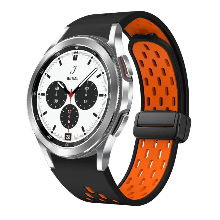 ツートンマグネット折りたたみブラックバックルシリコンウォッチバンド、Samsung Galaxy Watch 7 40 / 44mm用、Samsung Galaxy Watch 5 40 / 44mm用、Samsung Galaxy Watch 4 40 / 44mm用、Samsung Galaxy Watch 4 Classic 42 / 46mm用