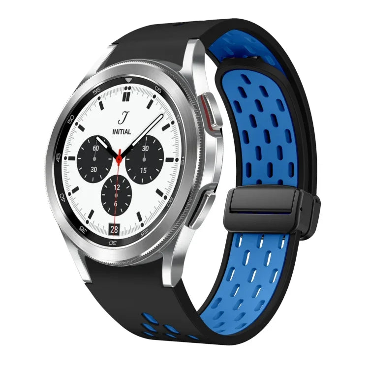 ツートンマグネット折りたたみブラックバックルシリコンウォッチバンド、Samsung Galaxy Watch 7 40 / 44mm用、Samsung Galaxy Watch 5 40 / 44mm用、Samsung Galaxy Watch 4 40 / 44mm用、Samsung Galaxy Watch 4 Classic 42 / 46mm用