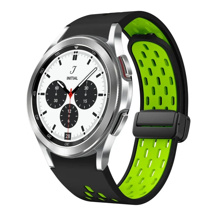 ツートンマグネット折りたたみブラックバックルシリコンウォッチバンド、Samsung Galaxy Watch 7 40 / 44mm用、Samsung Galaxy Watch 5 40 / 44mm用、Samsung Galaxy Watch 4 40 / 44mm用、Samsung Galaxy Watch 4 Classic 42 / 46mm用