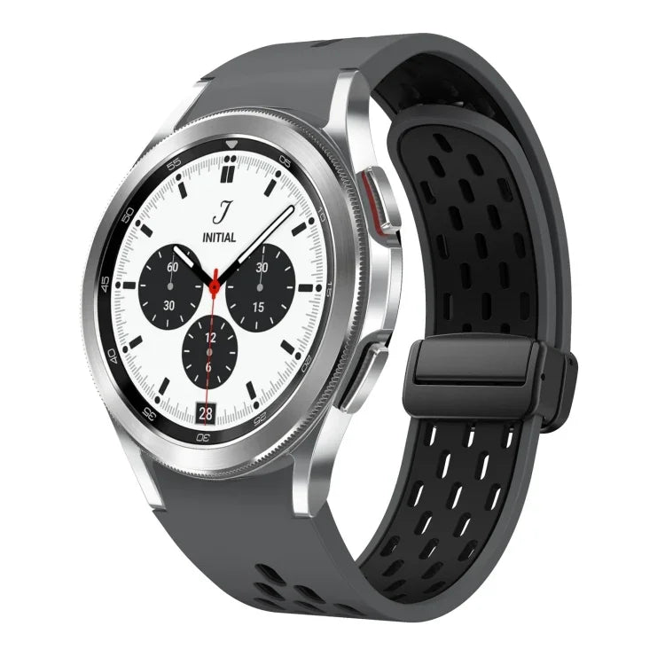 ツートンマグネット折りたたみブラックバックルシリコンウォッチバンド、Samsung Galaxy Watch 7 40 / 44mm用、Samsung Galaxy Watch 5 40 / 44mm用、Samsung Galaxy Watch 4 40 / 44mm用、Samsung Galaxy Watch 4 Classic 42 / 46mm用