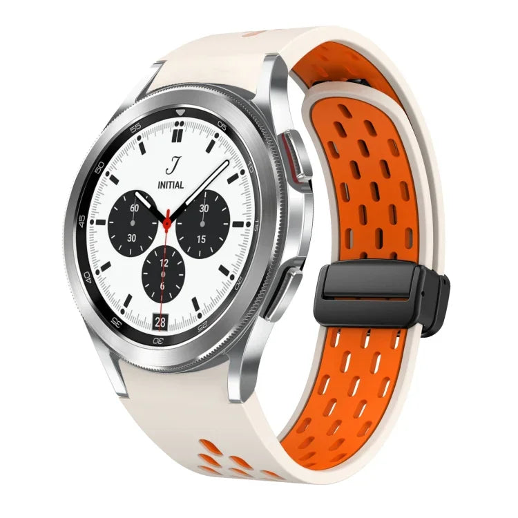 ツートンマグネット折りたたみブラックバックルシリコンウォッチバンド、Samsung Galaxy Watch 7 40 / 44mm用、Samsung Galaxy Watch 5 40 / 44mm用、Samsung Galaxy Watch 4 40 / 44mm用、Samsung Galaxy Watch 4 Classic 42 / 46mm用