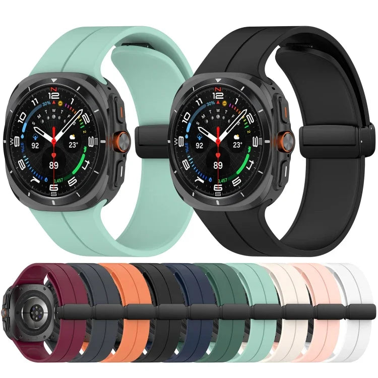 Samsung Galaxy Watch Ultra 47mm用 グルーブスタイル 折りたたみ磁気バックル シリコン製ウォッチバンド