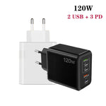 120W 3 PD Type-C デュアルUSB マルチポート充電器 携帯電話用、EUプラグ、EUプラグ