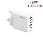 120W 3 PD Type-C デュアルUSB マルチポート充電器 携帯電話用、UKプラグ、UKプラグ