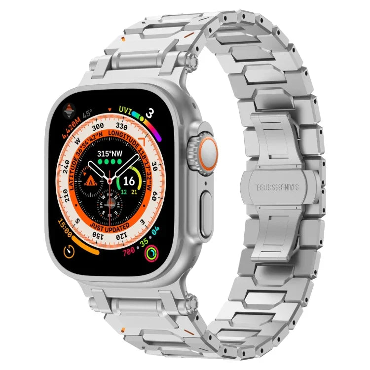 Pathfinder ステンレススチール メタルウォッチバンド、Apple Watch Series 10 46mm 用、Apple Watch SE 2023 44mm 用、Apple Watch Ultra 2 49mm 用、Apple Watch Series 9 45mm 用、Apple Watch Ultra 49mm 用、Apple Watch Series 8 45mm 用、Apple Watch SE 2022 4...