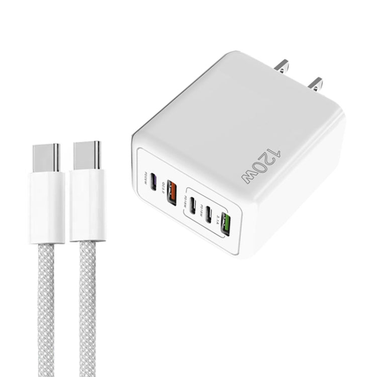 120W PD3.0 3ポートType-C 2ポートUSB マルチポート急速充電器 Type-C to Type-Cケーブル付き、USプラグ、USプラグ＋C to Cケーブル