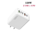 120W PD3.0 3ポートType-C 2ポートUSB マルチポート急速充電器 Type-C to Type-Cケーブル付き、USプラグ、USプラグ＋C to Cケーブル