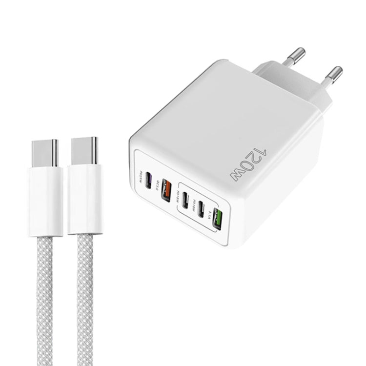 120W PD3.0 3ポートType-C 2ポートUSB マルチポート急速充電器 Type-C to Type-Cケーブル付き、EUプラグ、EUプラグ＋C to Cケーブル