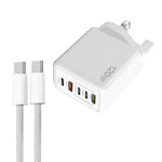 120W PD3.0 3ポートType-C 2ポートUSB マルチポート急速充電器 Type-C to Type-Cケーブル付き、UKプラグ、UKプラグ＋C to Cケーブル
