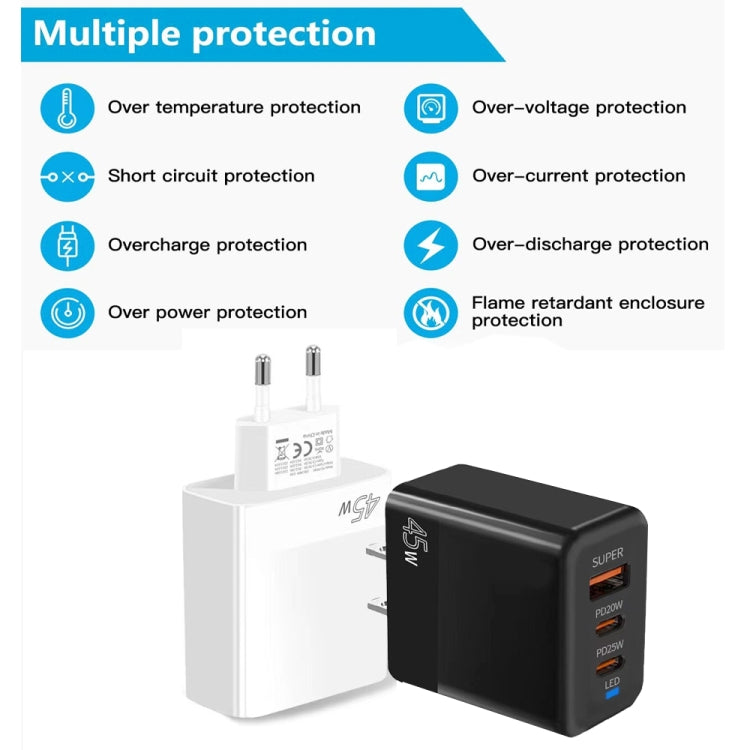 45W PD3.0 / PPS Type-C + QC3.0 USB 完全互換プロトコル充電器、EUプラグ、PD3.0 / PPS Type-C + QC3.0 USB（EUプラグ）