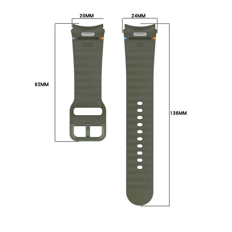 ウェービーグレインステッチ入りクイックリリースシリコン製時計バンド、Samsung Galaxy Watch 6 44mm用、Samsung Galaxy Watch 6 40mm用、Samsung Galaxy Watch 6 Classic 43mm用、Samsung Galaxy Watch 5 Pro ゴルフエディション用
