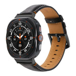 Samsung Galaxy Watch Ultra 47mm用ステッチ入りブラックバックル本革ウォッチバンド