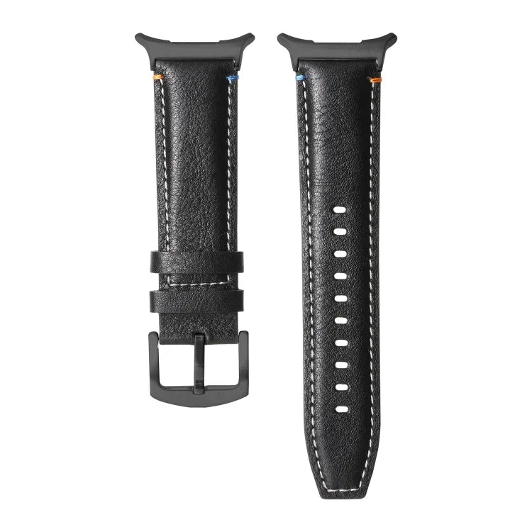 Samsung Galaxy Watch Ultra 47mm用ステッチ入りブラックバックル本革ウォッチバンド